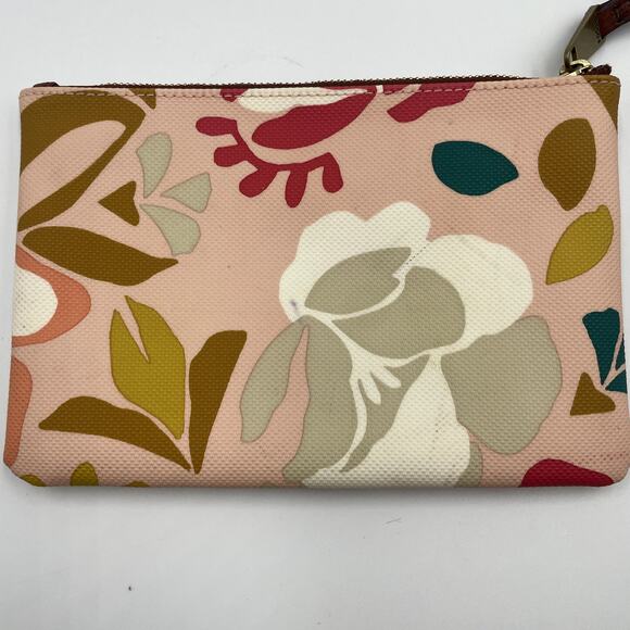 Fossil Wristlet Wallet Pink Floral Zip Around Card Wallet Leather Trim - Picture 4 of 8